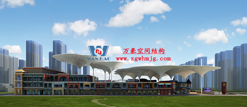 山東聊城萬達小鎮七彩祥云PTFE膜結構項目 山東聊城萬達小鎮七彩祥云PTFE膜結構項目