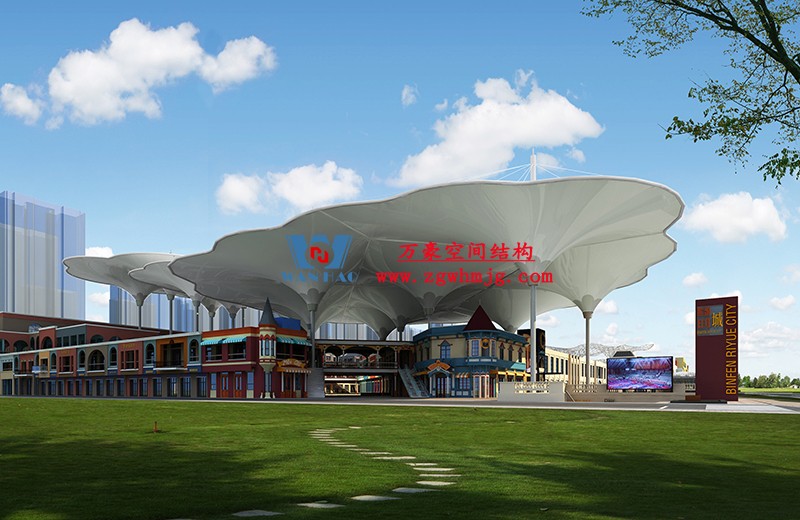 山東聊城萬達小鎮七彩祥云PTFE膜結構項目 山東聊城萬達小鎮七彩祥云PTFE膜結構項目